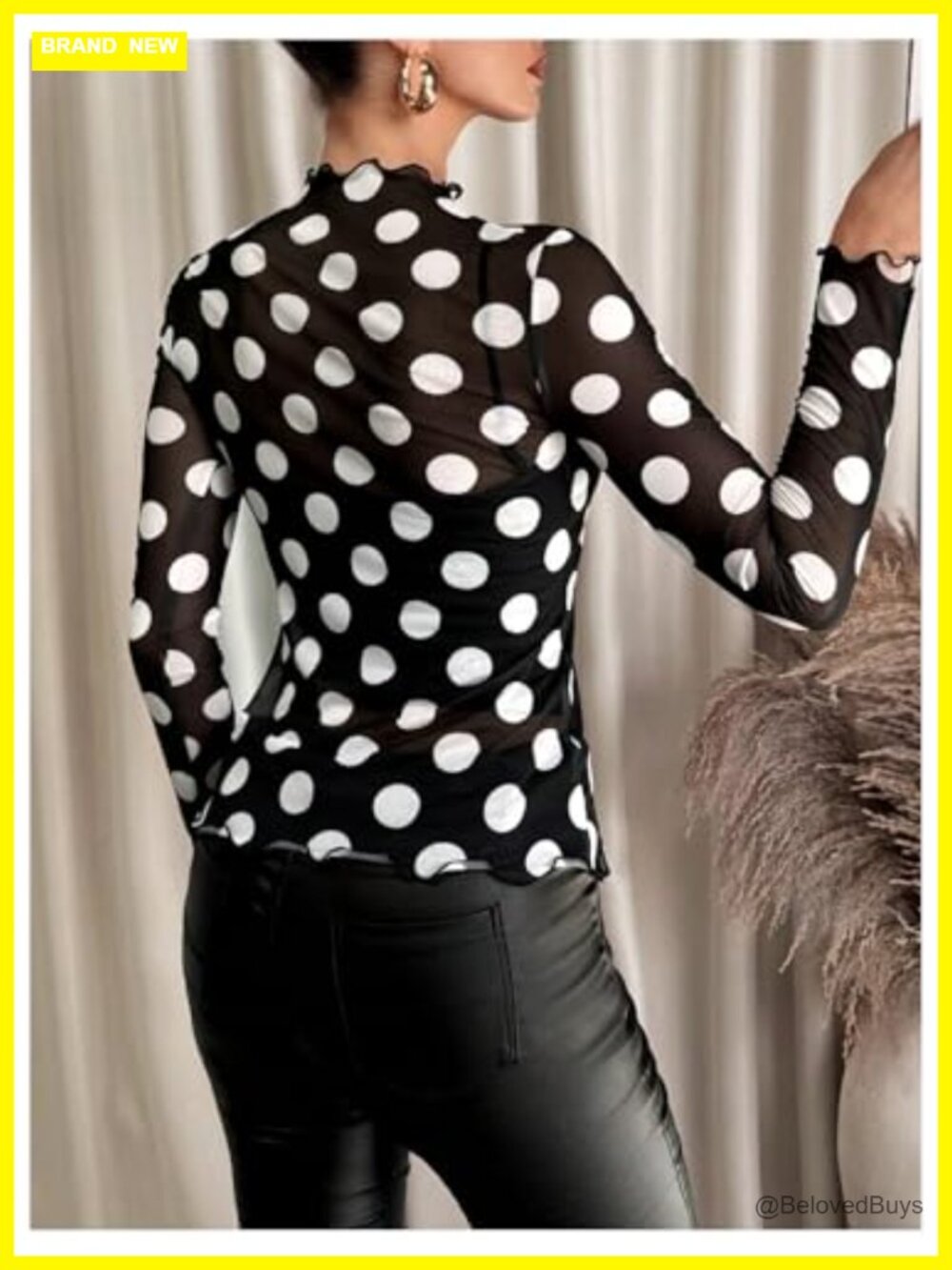 Sheer Leopard Print Crop Top Mock Neck Long Sleeve Lettuce Trim Mesh T-Shirt - Picture 2 of 7